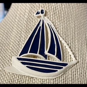 Vintage Blue & White Enamel Sailboat Pin